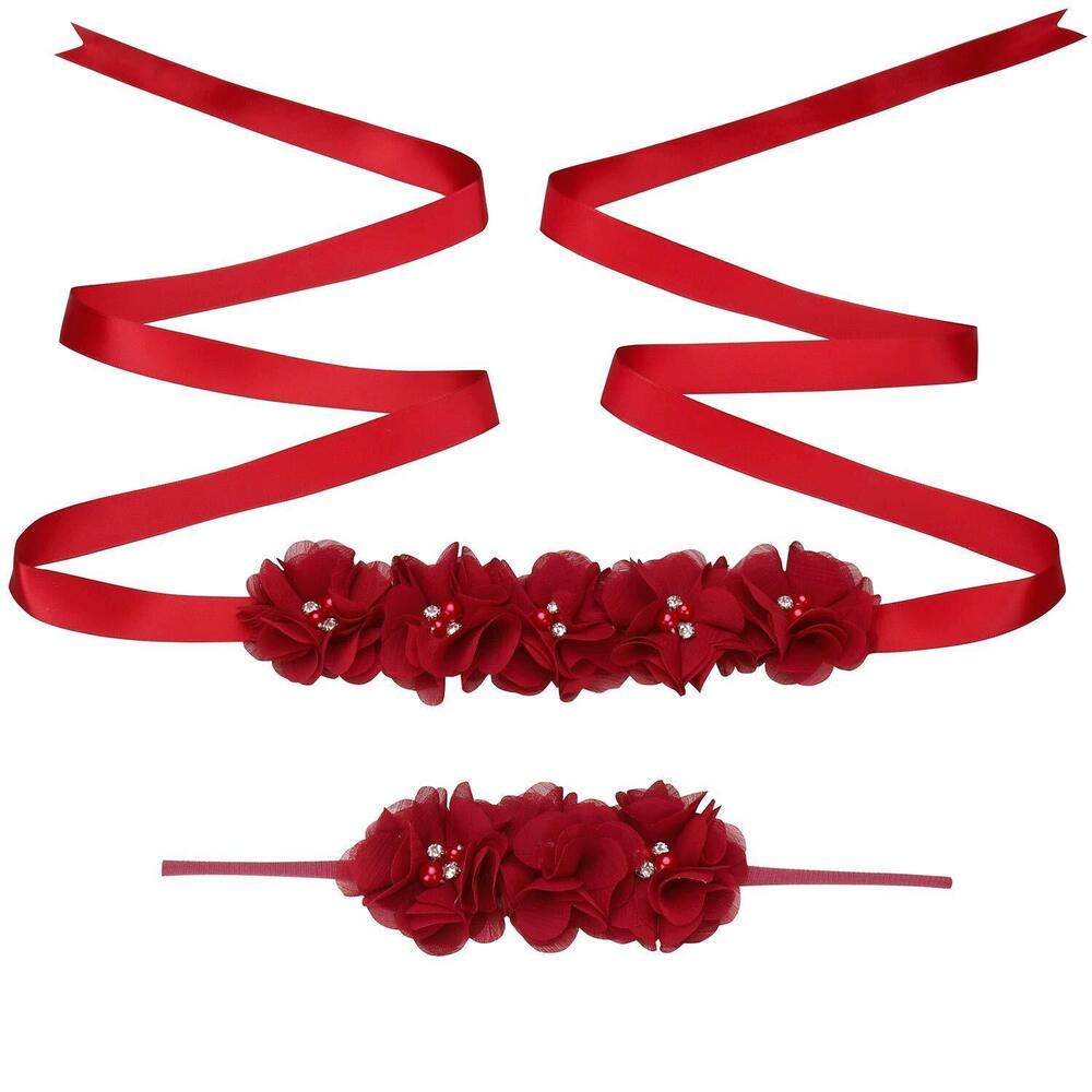 7394 Maternity Flower Sash Headband Set Women Girls Wedding Baby Shower Sash